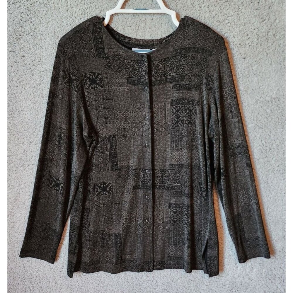 Chico's Travelers Women's Long Sleeve Snap Button Up Blouse Top Slinky Size L